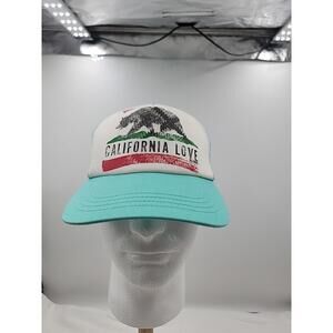 Billabong California Love Trucker Hat Cap Bear Heart Mesh Snapback Teal White